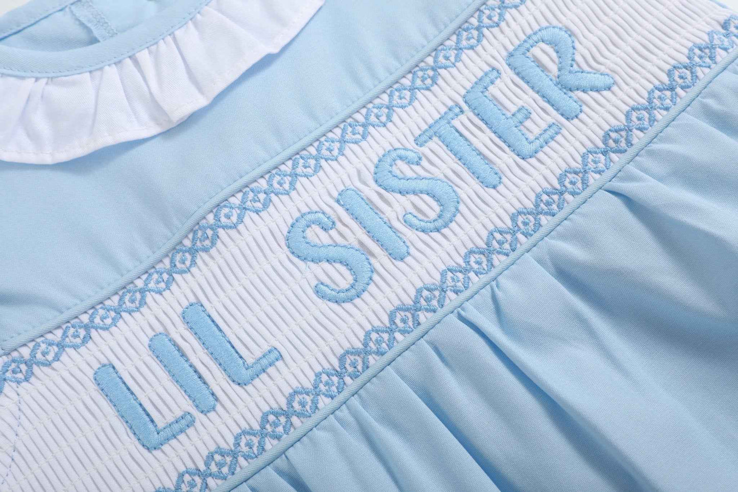 Blue Lil Sister Smocked Romper - Abbies Place