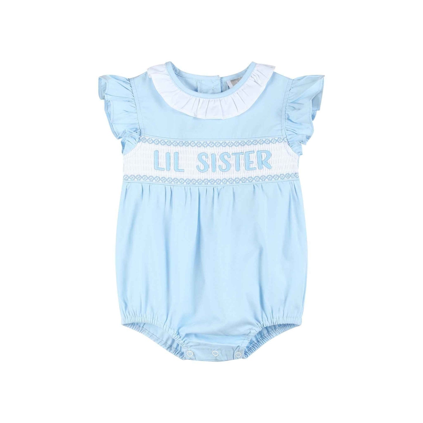 Blue Lil Sister Smocked Romper - Abbies Place