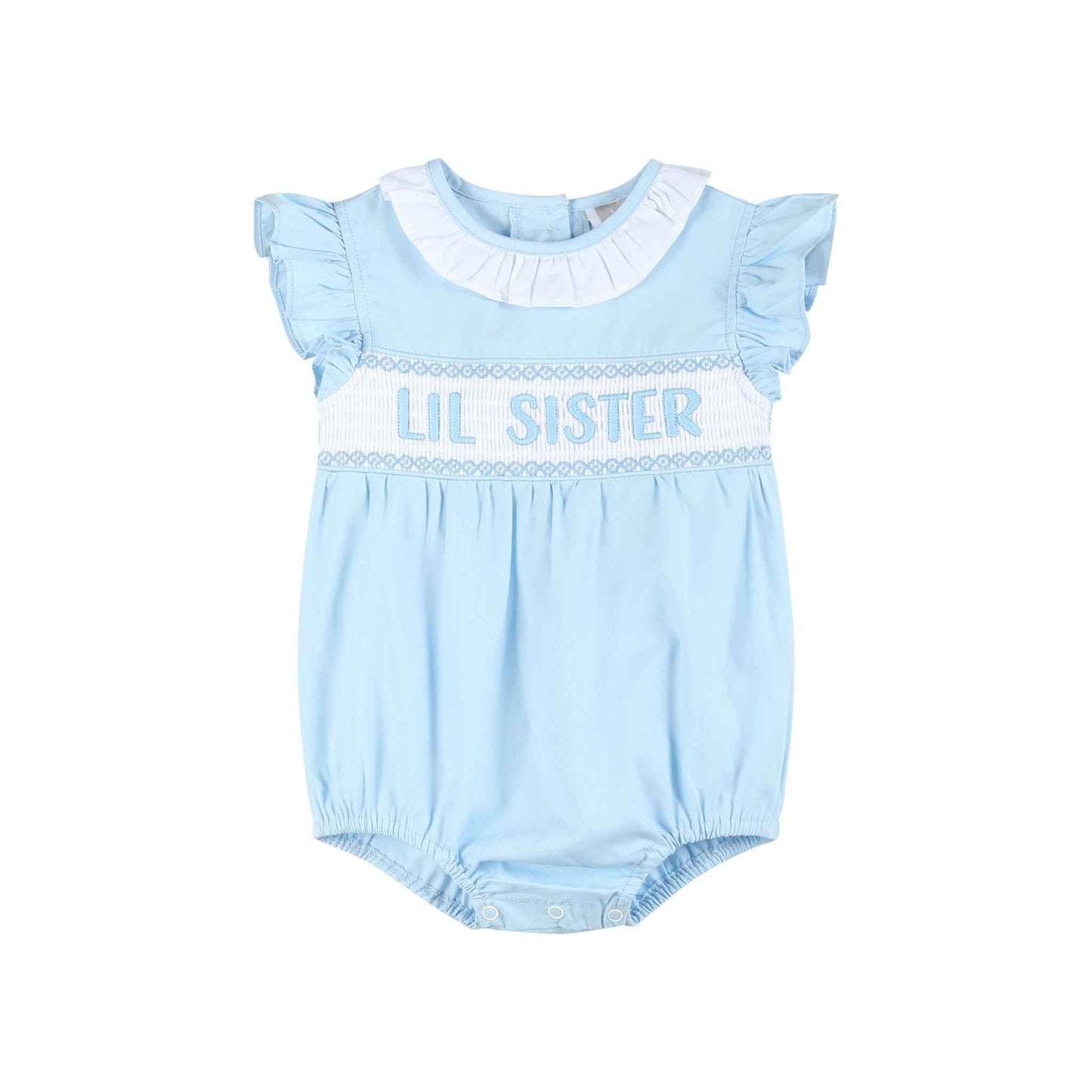 Blue Lil Sister Smocked Romper - Abbies Place