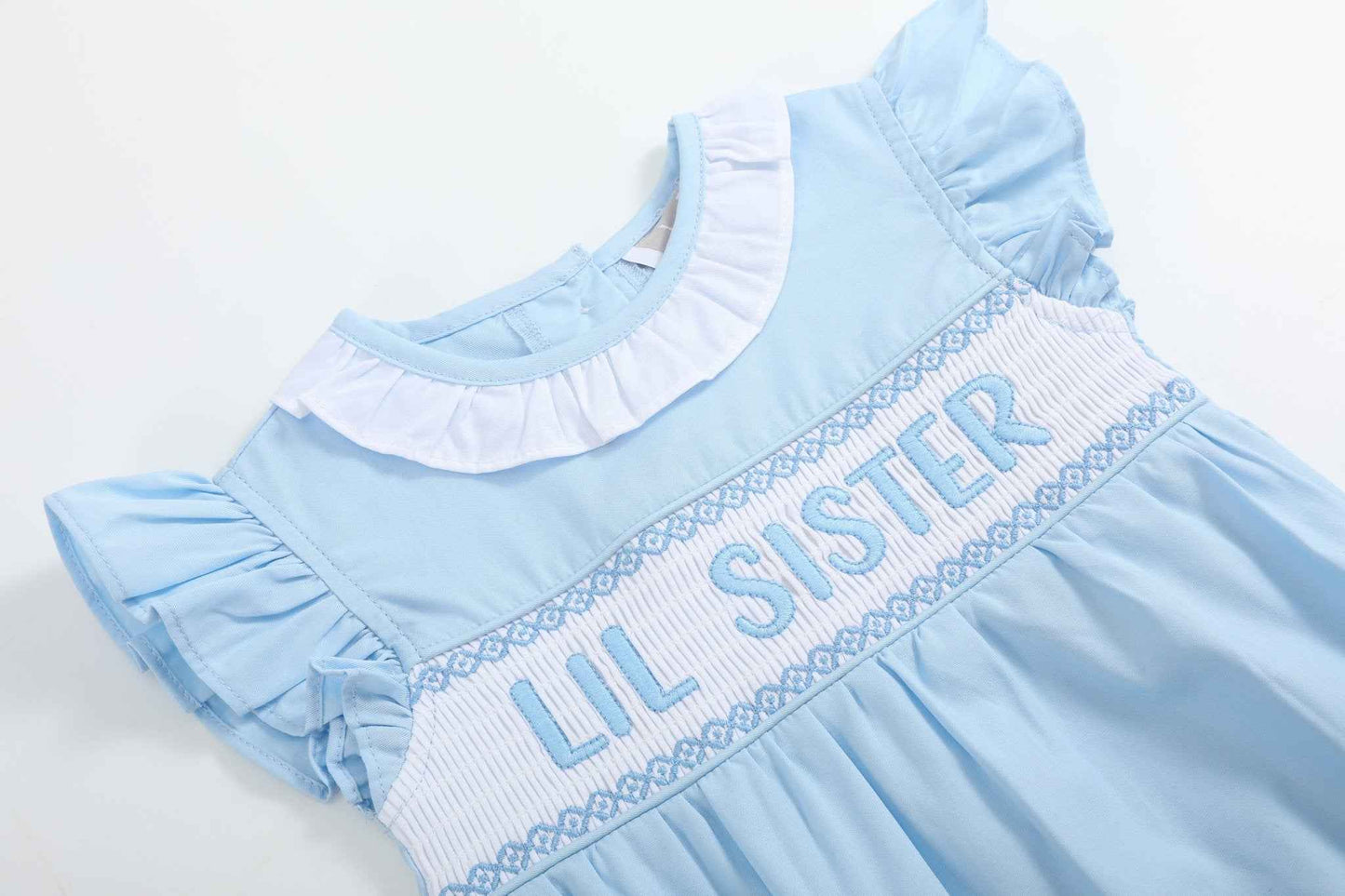Blue Lil Sister Smocked Romper - Abbies Place
