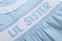 Load image into Gallery viewer, Blue Lil Sister Smocked Romper
