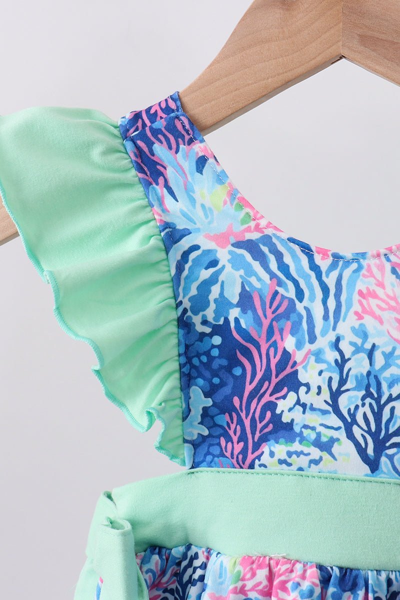 Blue marine creature print ruffle bloomer set - Abbies Place