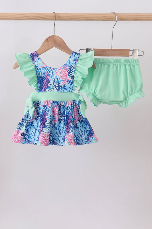 Blue marine creature print ruffle bloomer set - Abbies Place