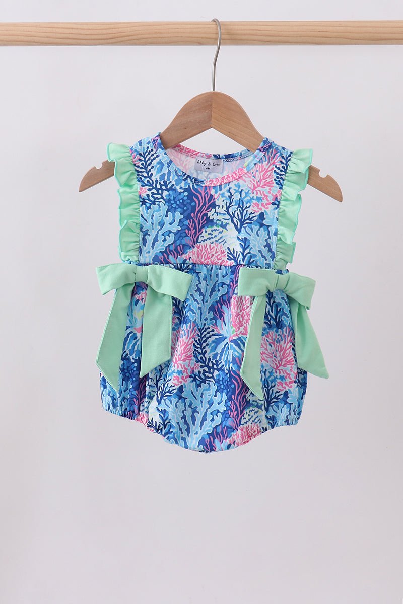 Blue marine creature print ruffle bubble - Abbies Place