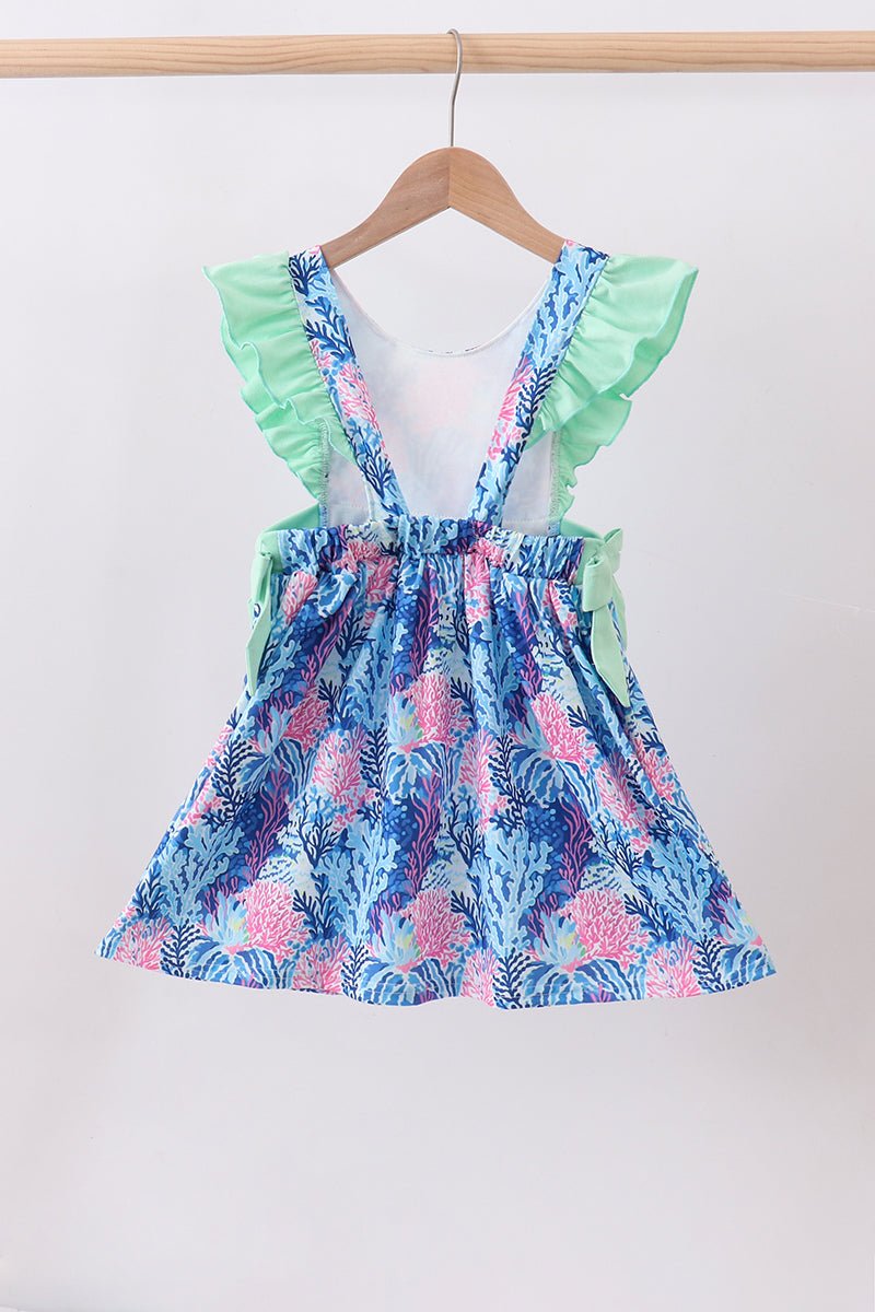 Blue marine creature print ruffle dress - Abbies Place