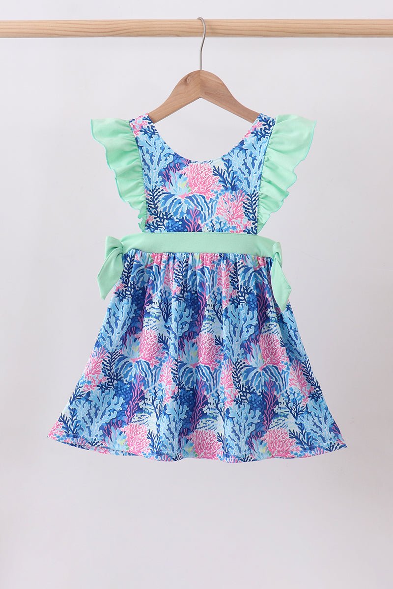 Blue marine creature print ruffle dress - Abbies Place
