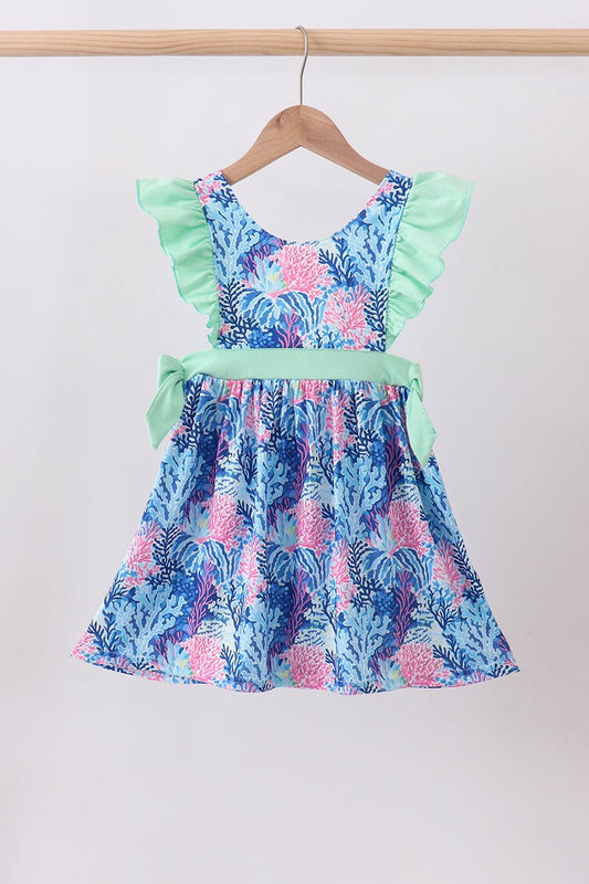 Blue marine creature print ruffle dress - Abbies Place