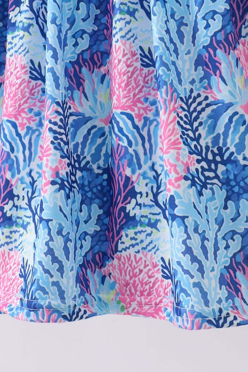 Blue marine creature print ruffle dress - Abbies Place