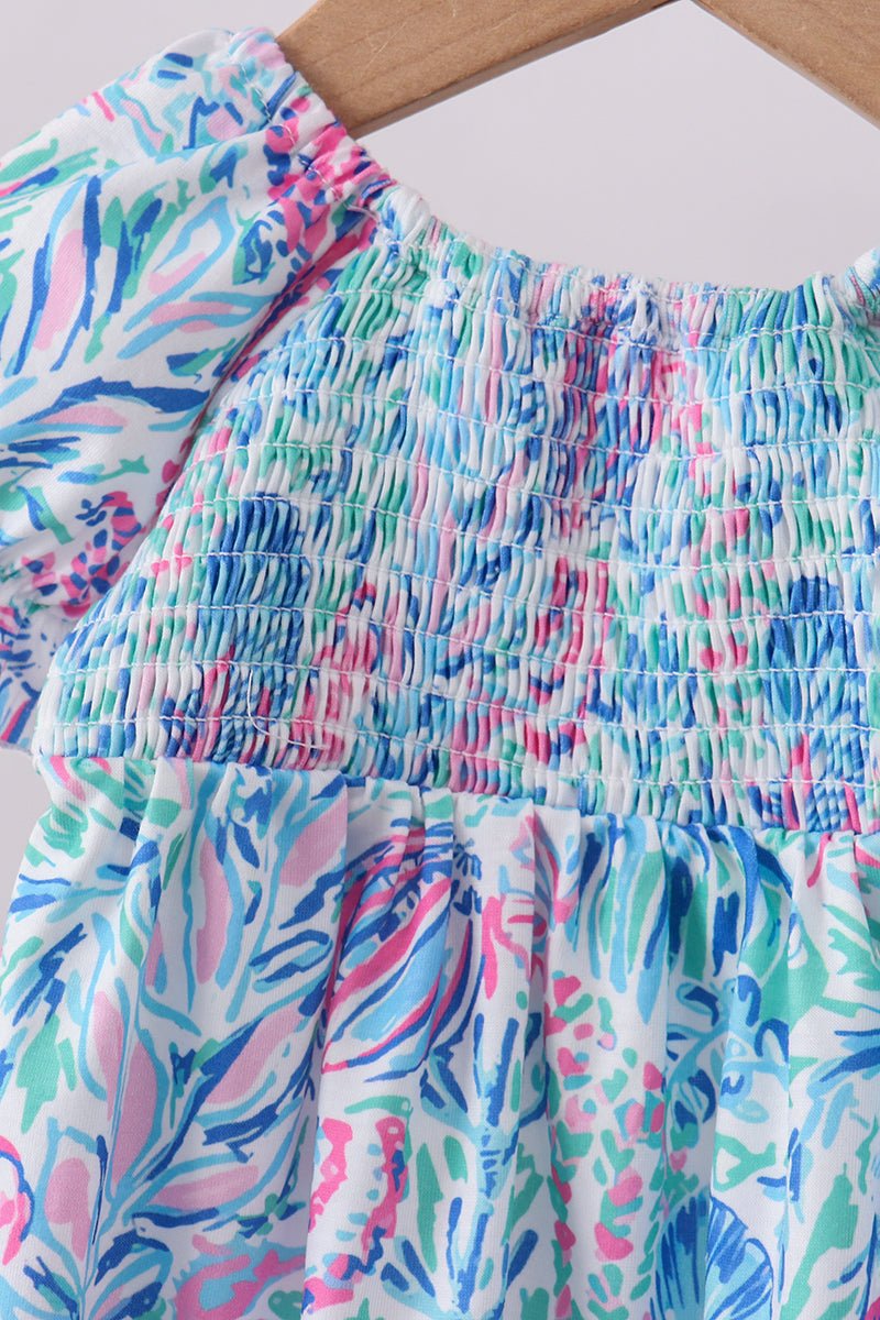 Blue marine smocked ruffle bloomer set - Abbies Place