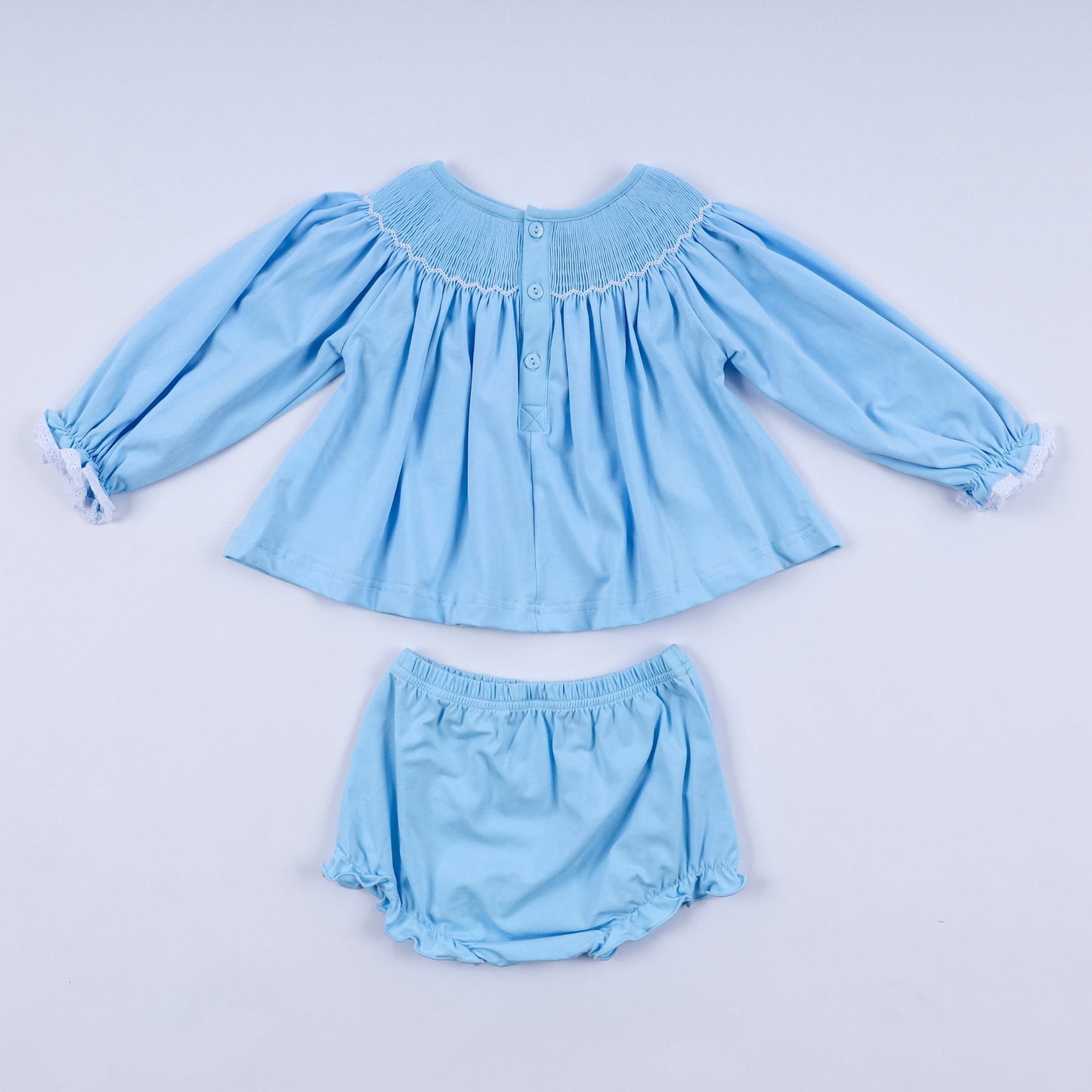 Blue nativity hand smocked bloomer set - Abbies Place