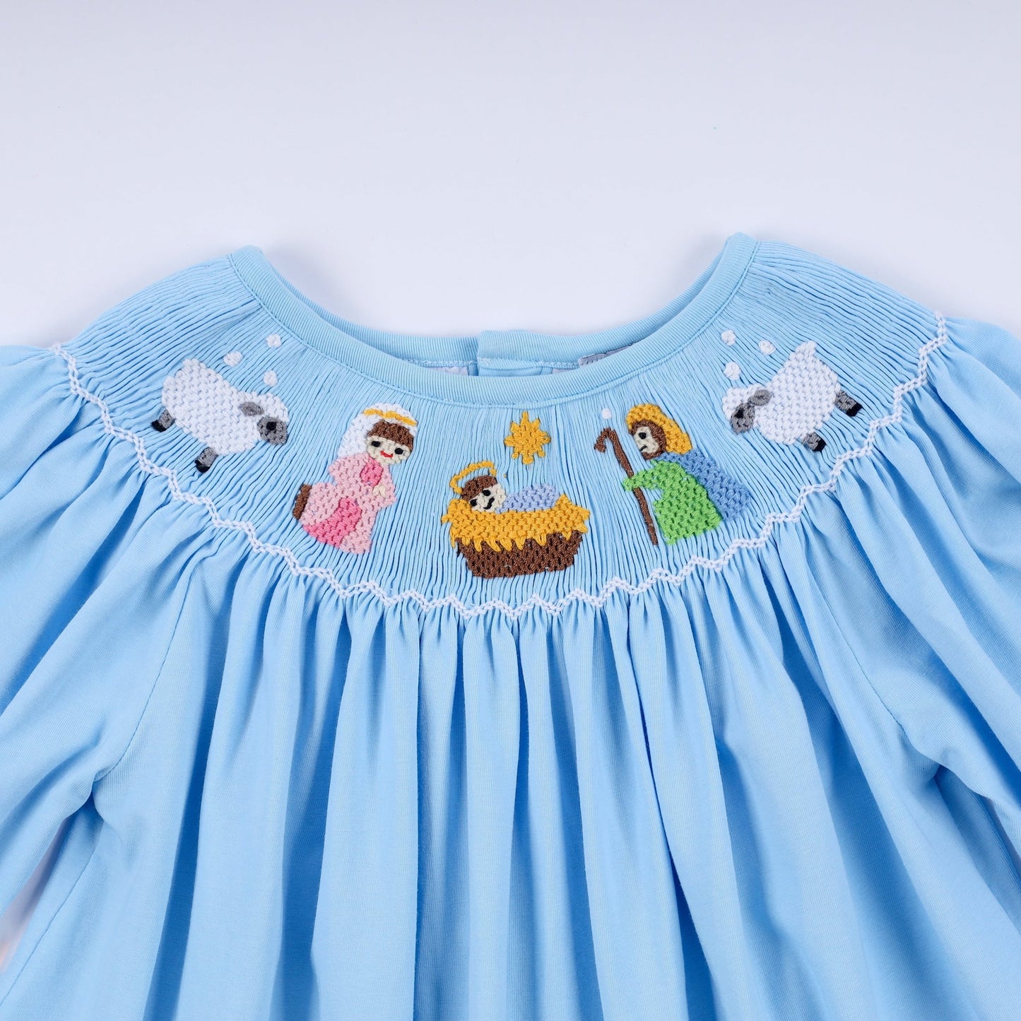 Blue nativity hand smocked dress - Abbies Place