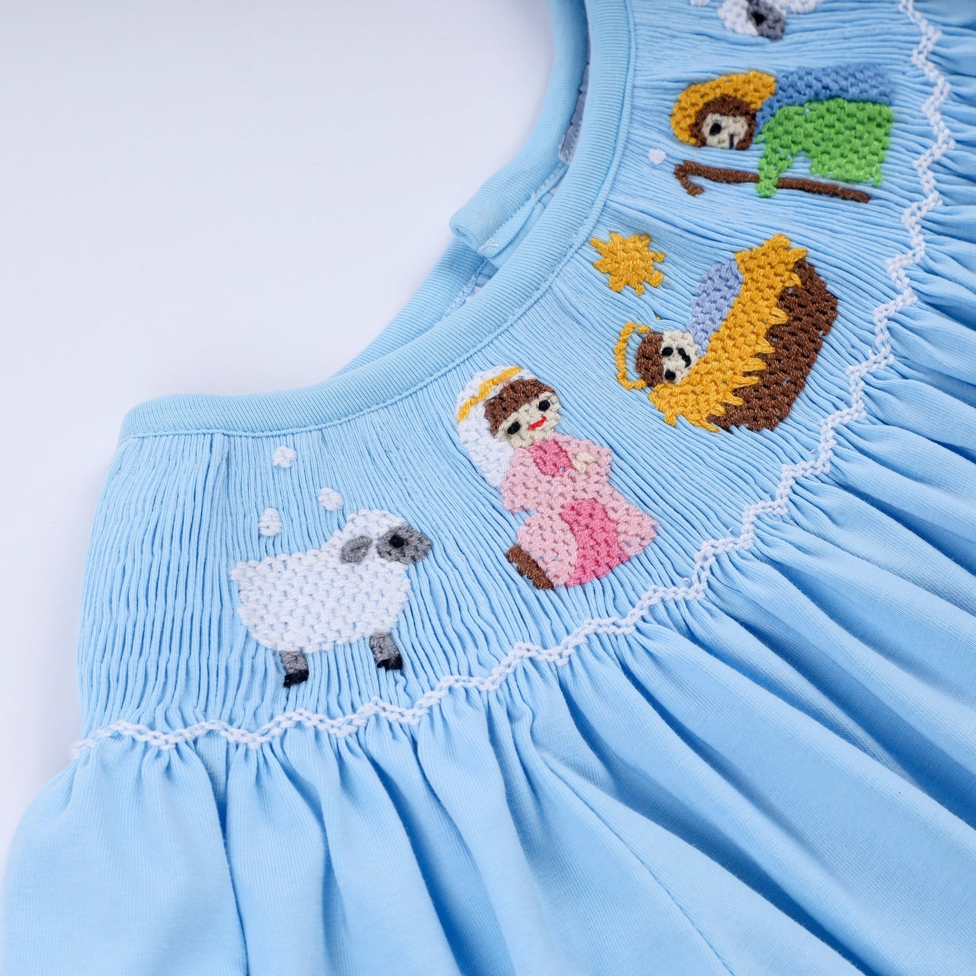 Blue nativity hand smocked dress - Abbies Place