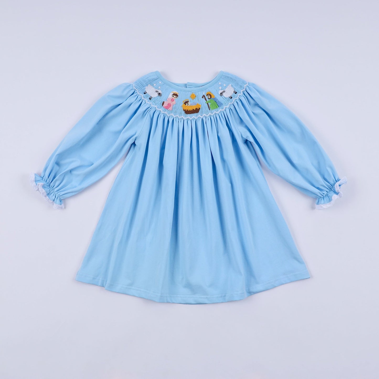Blue nativity hand smocked dress - Abbies Place