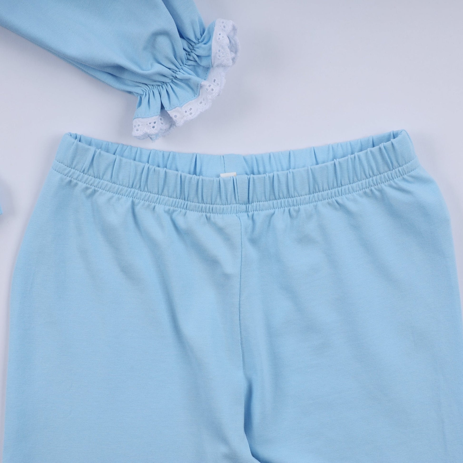Blue nativity hand smocked ruffle pants set - Abbies Place