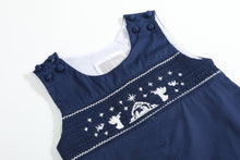 Load image into Gallery viewer, Blue Nativity Smocked Overalls
