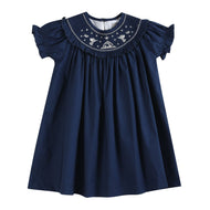 Blue Nativity Smocked Ruffle Bishop Dress