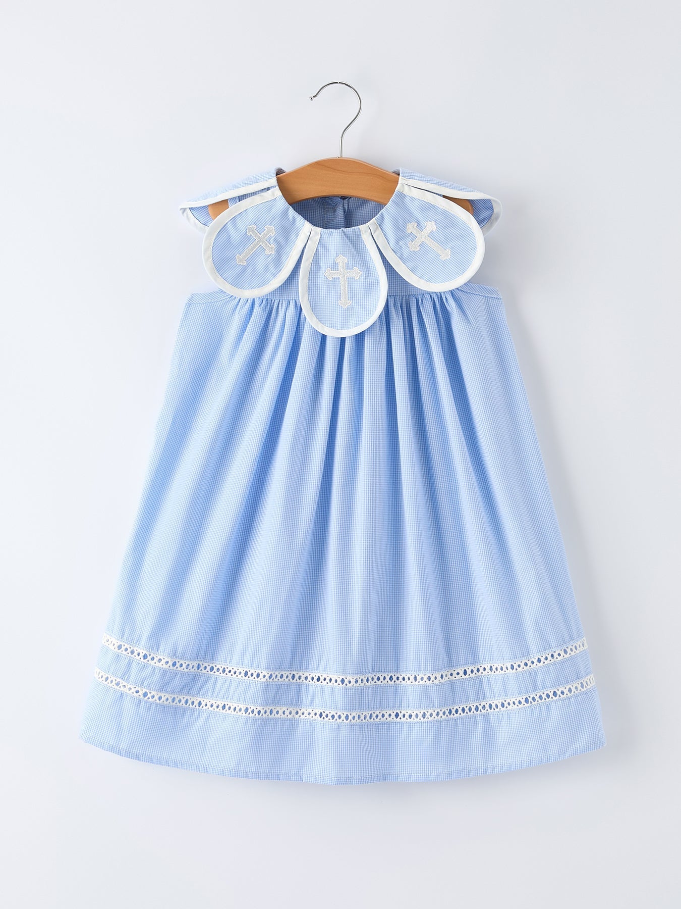 Blue Petal Peter Pan Collar Bishop Christening Girls Dress - Abbies Place