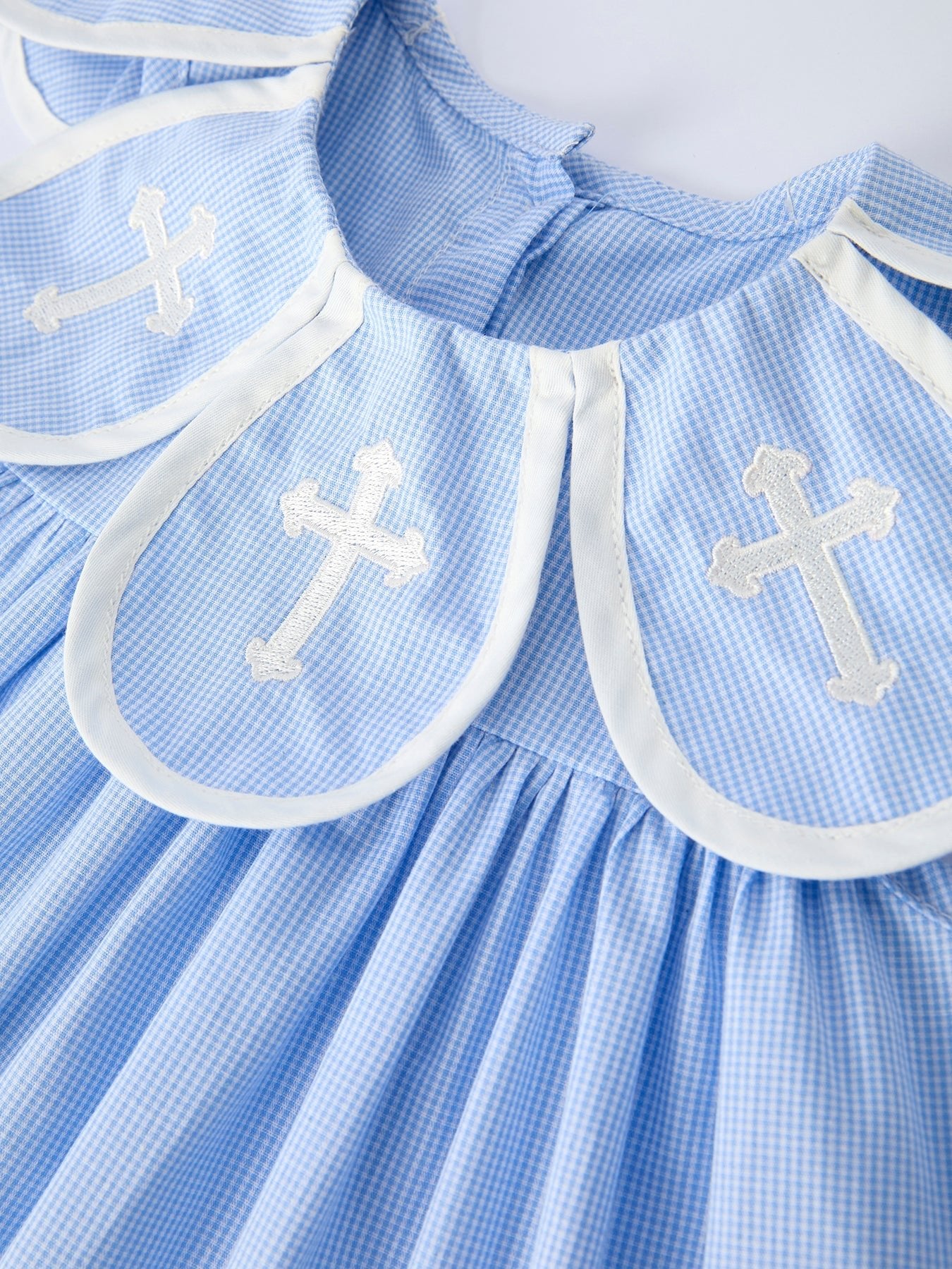 Blue Petal Peter Pan Collar Bishop Christening Girls Dress - Abbies Place