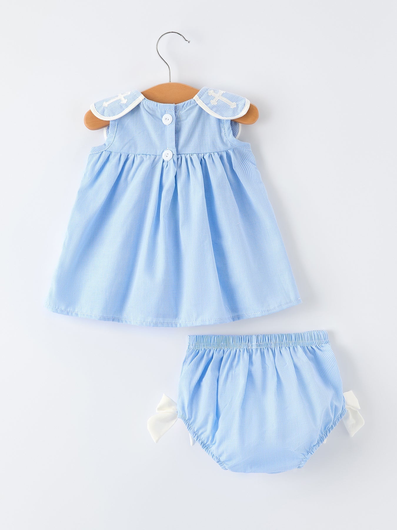 Blue Petal Peter Pan Collar Christening Baby Girls Bloomer Set - Abbies Place