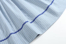 Load image into Gallery viewer, Blue Pinstripe Mallard Duck Smocked Bishop Dress

