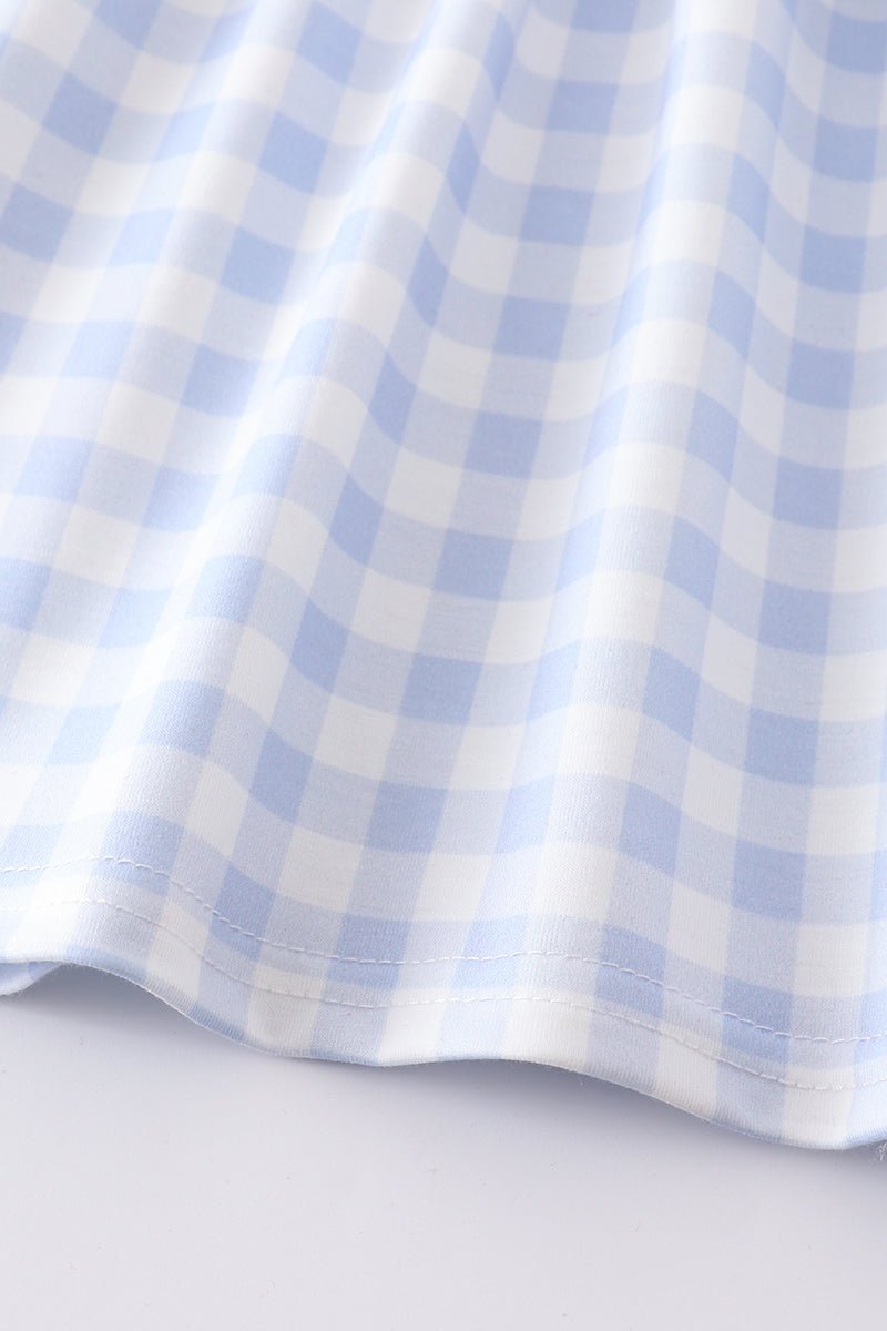 Blue plaid baseball embroidery girl set - Abbies Place