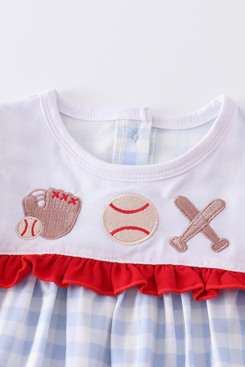 Blue plaid baseball embroidery girl set - Abbies Place