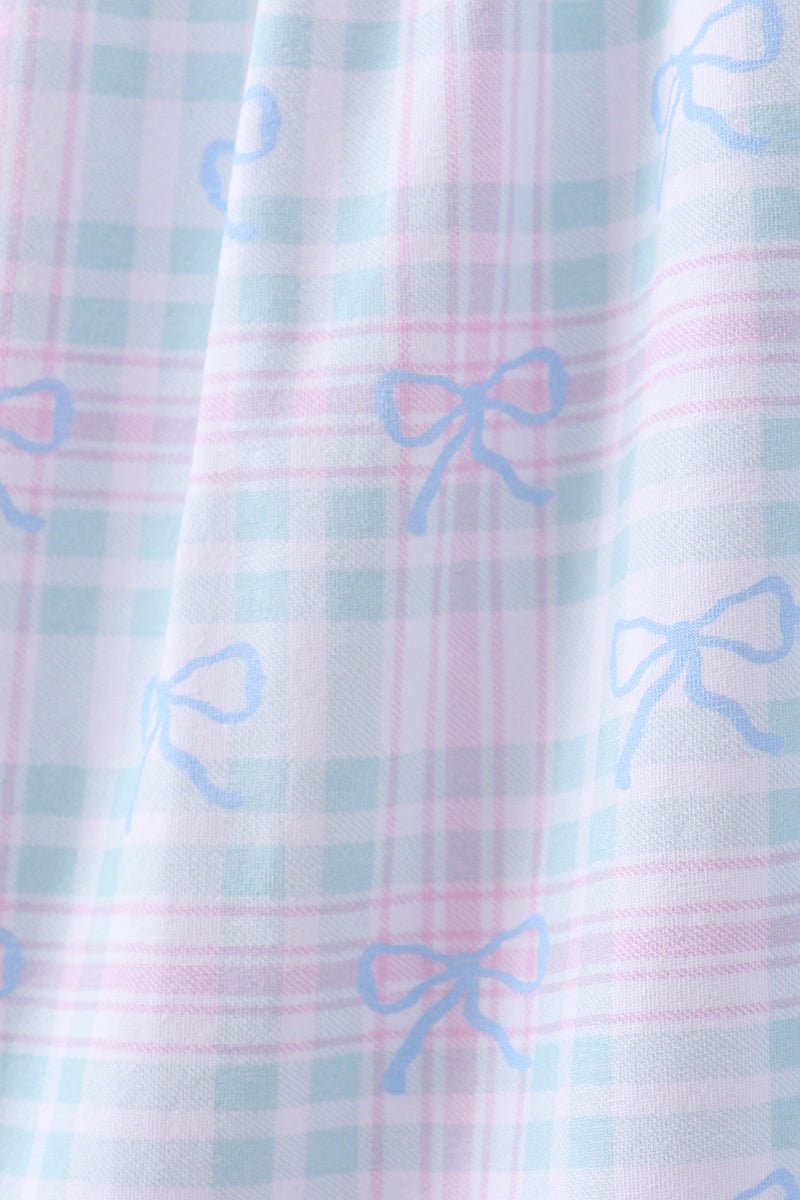 Blue plaid bow floral dress - Abbies Place