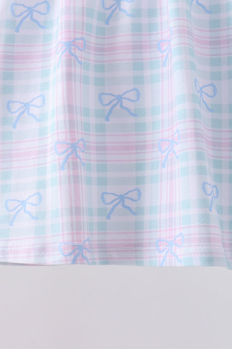 Blue plaid bow floral pants set - Abbies Place