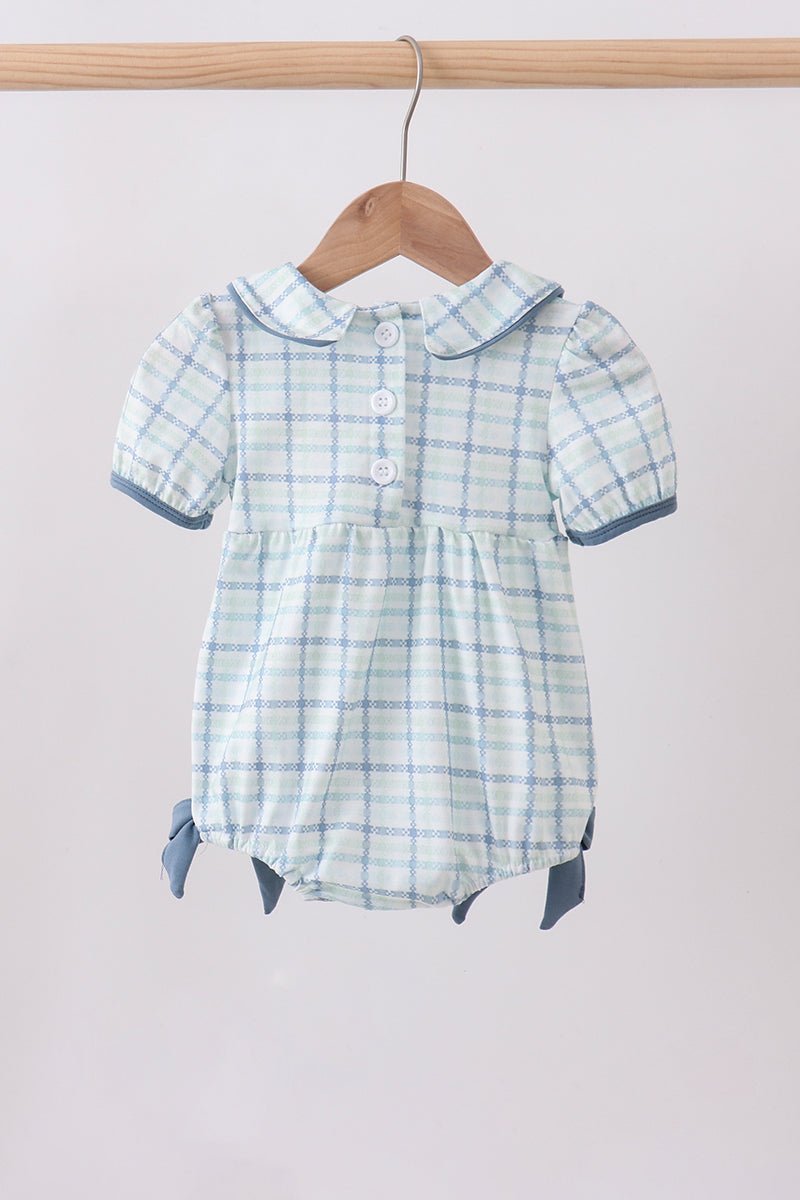 Blue plaid duck smocked bubble - Abbies Place