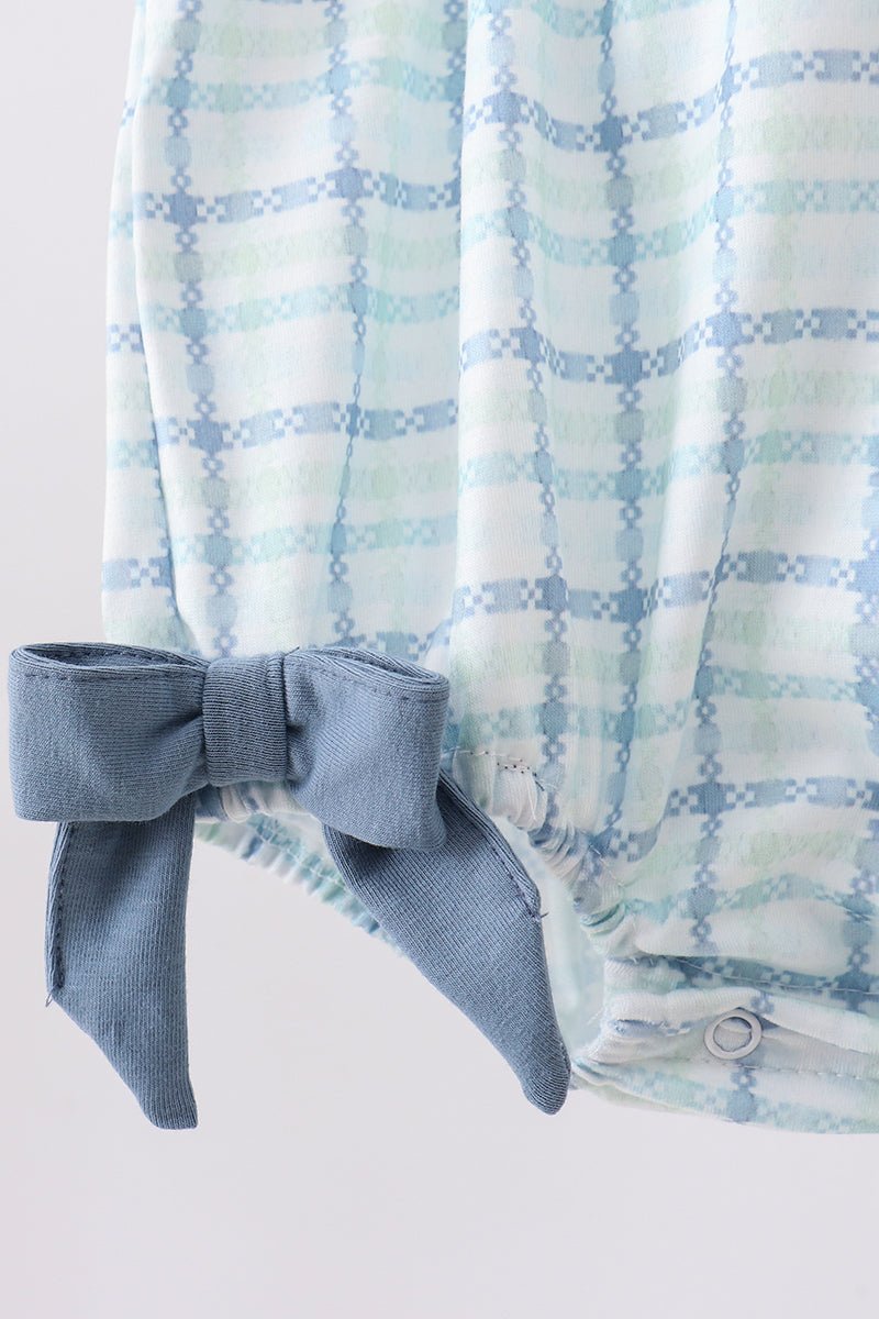Blue plaid duck smocked bubble - Abbies Place