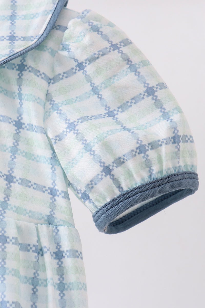 Blue plaid duck smocked bubble - Abbies Place
