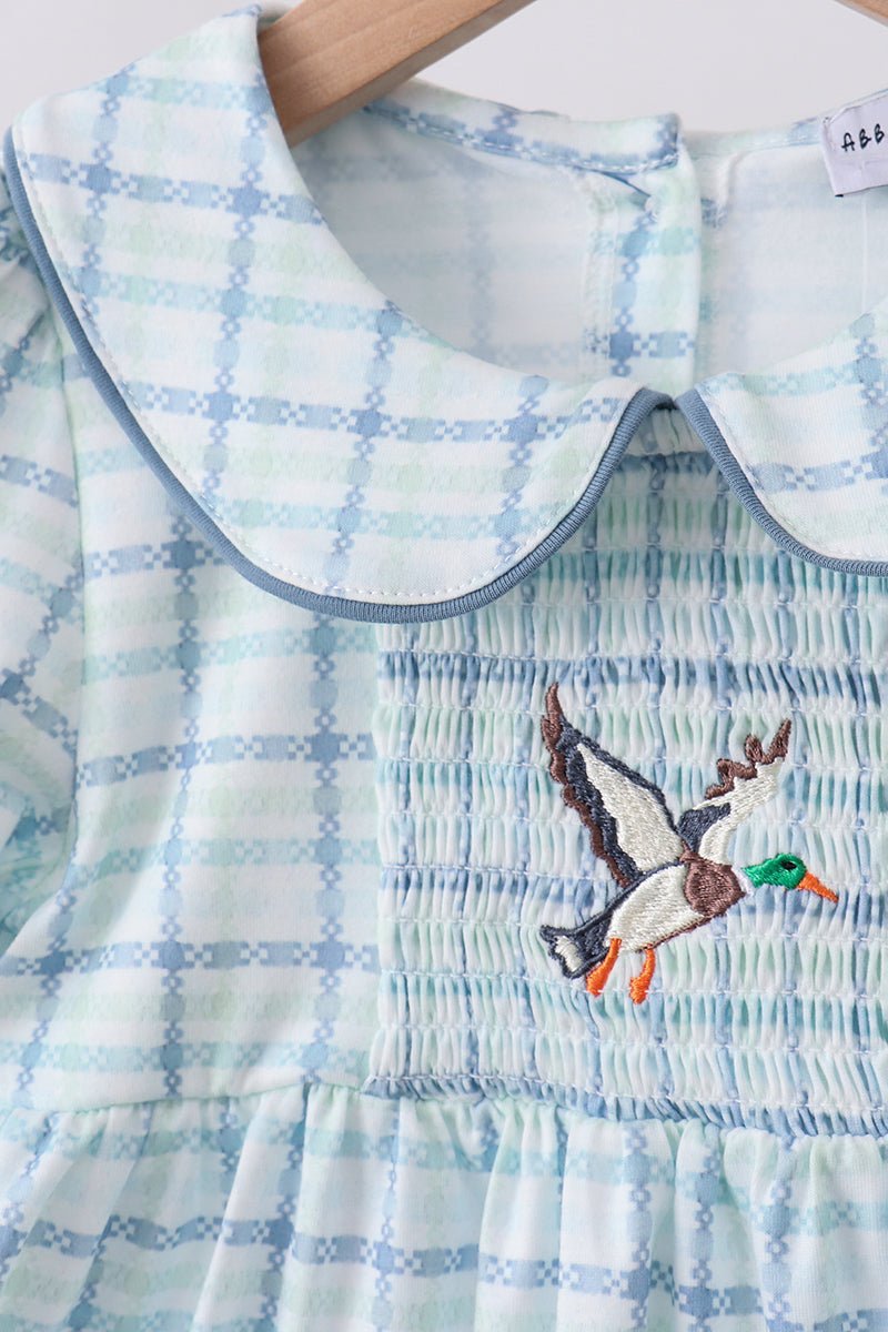 Blue plaid duck smocked dress - Abbies Place