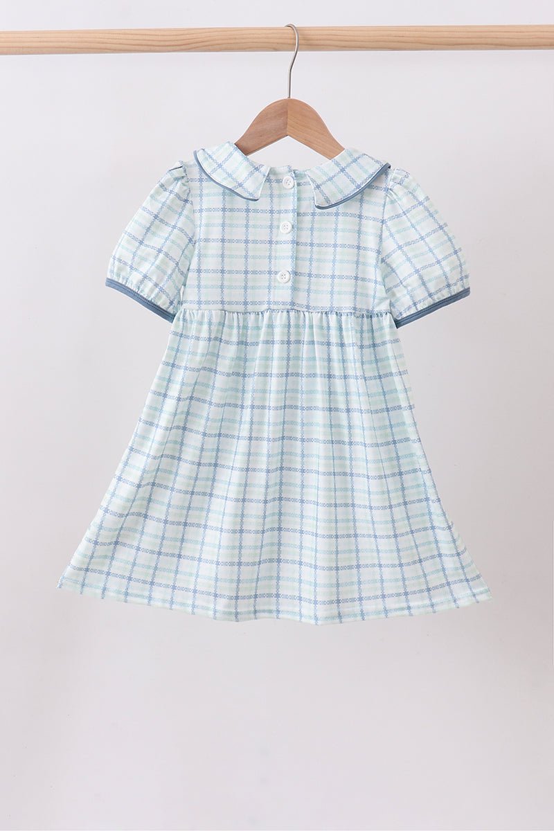 Blue plaid duck smocked dress - Abbies Place
