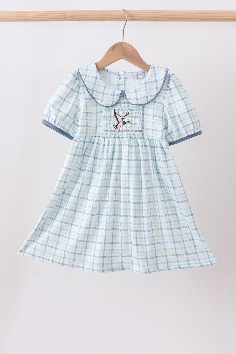 Blue plaid duck smocked dress - Abbies Place