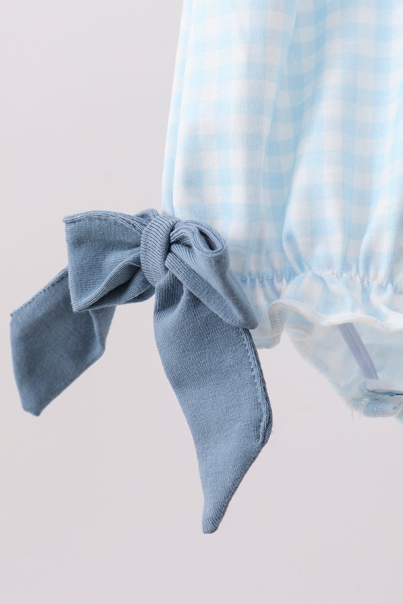 Blue Plaid Embroidered Bow Bubble - Abbies Place