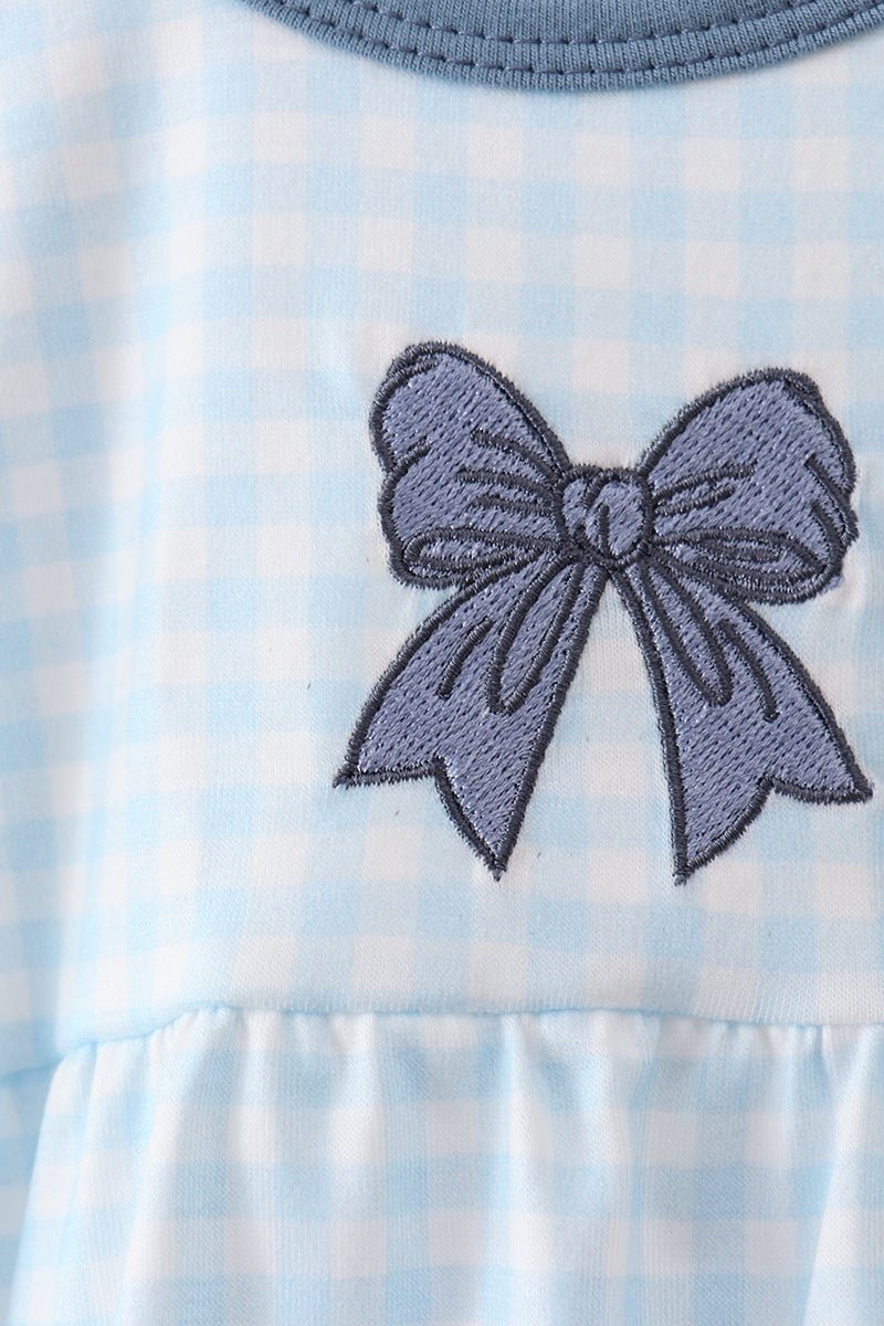Blue Plaid Embroidered Bow Bubble - Abbies Place
