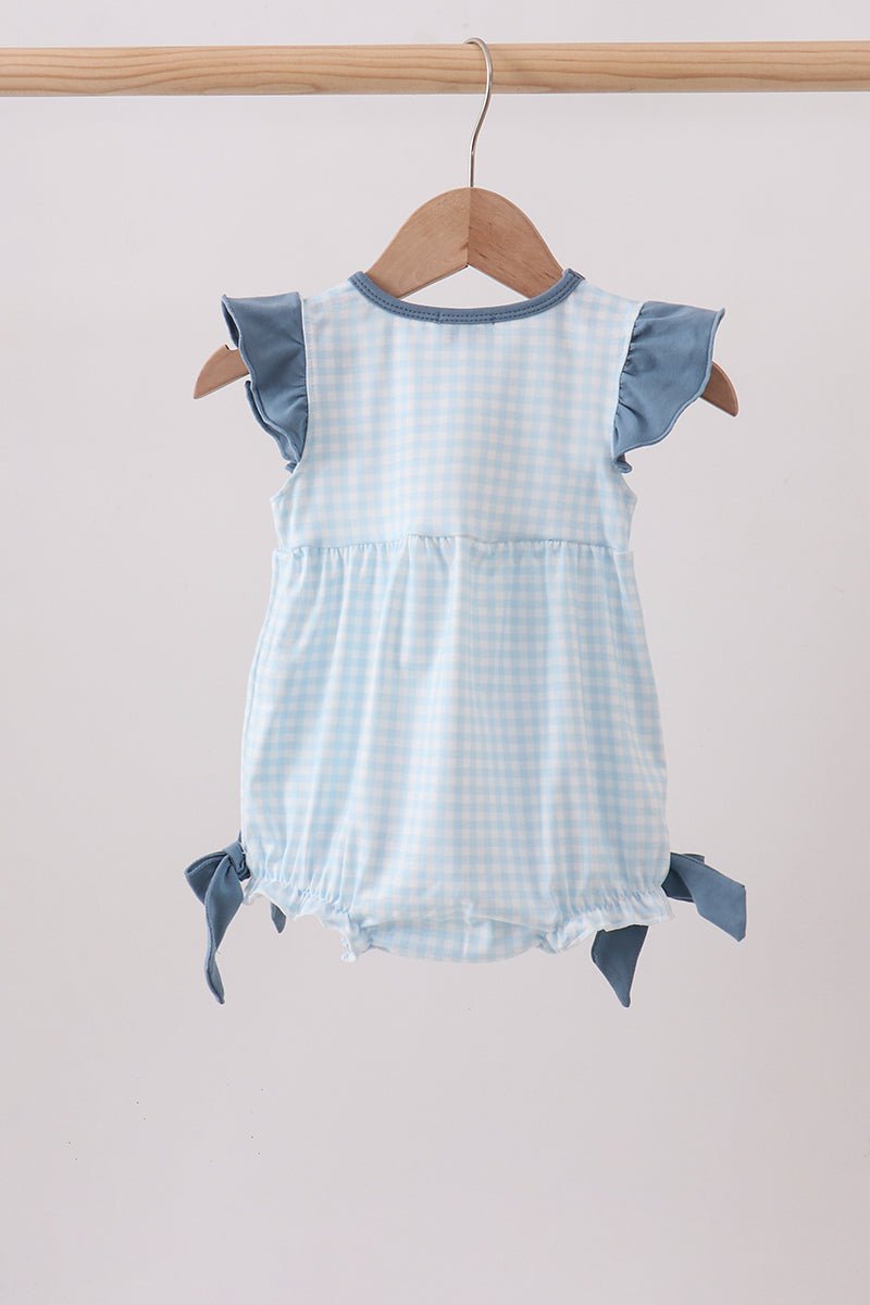 Blue Plaid Embroidered Bow Bubble - Abbies Place