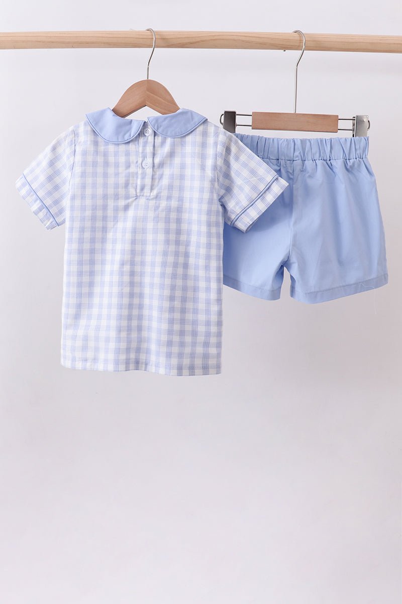 Blue plaid peter pan collar shorts set - Abbies Place