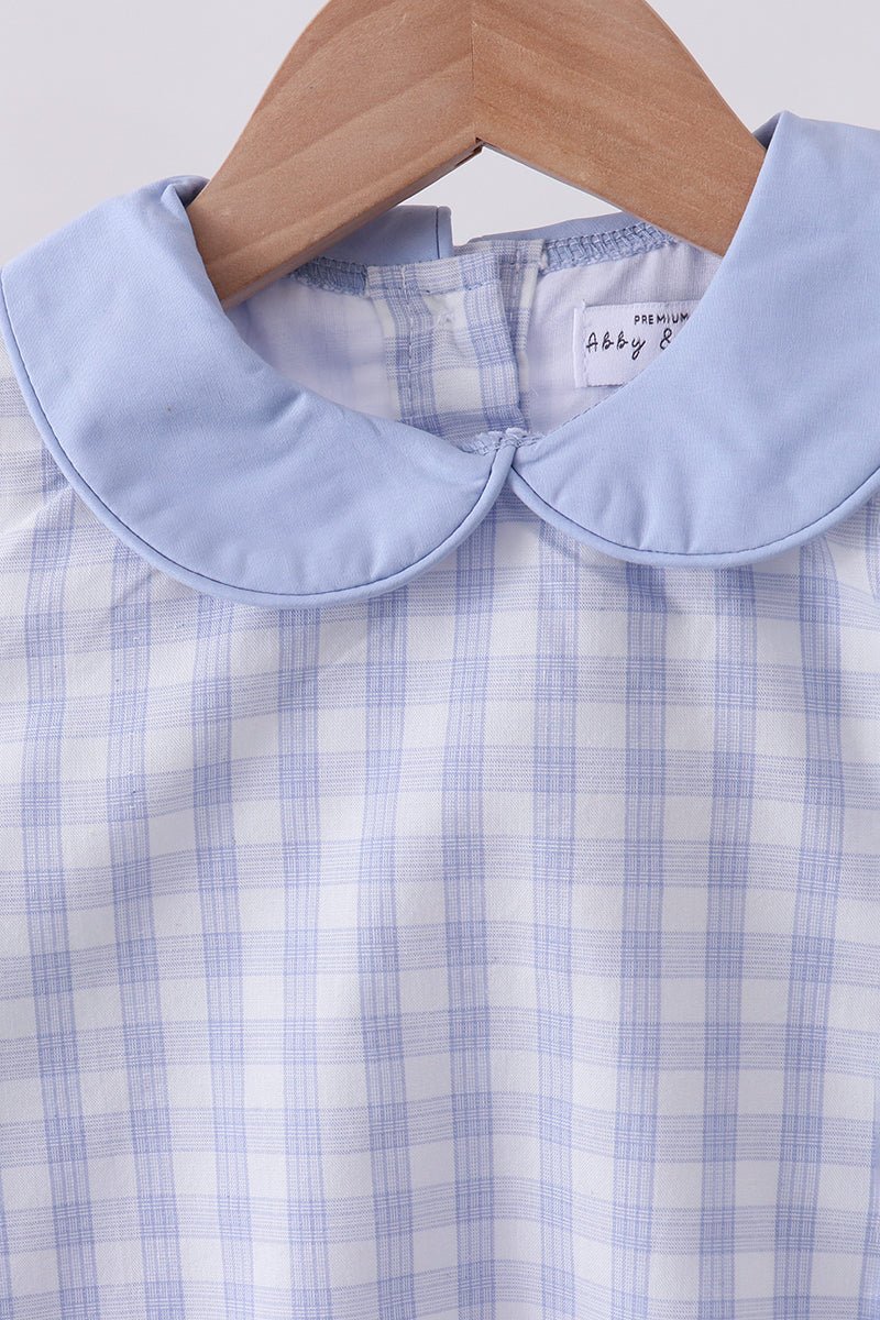 Blue plaid peter pan collar shorts set - Abbies Place