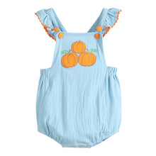 Load image into Gallery viewer, Blue Pumpkin Bubble Ruffle Romper
