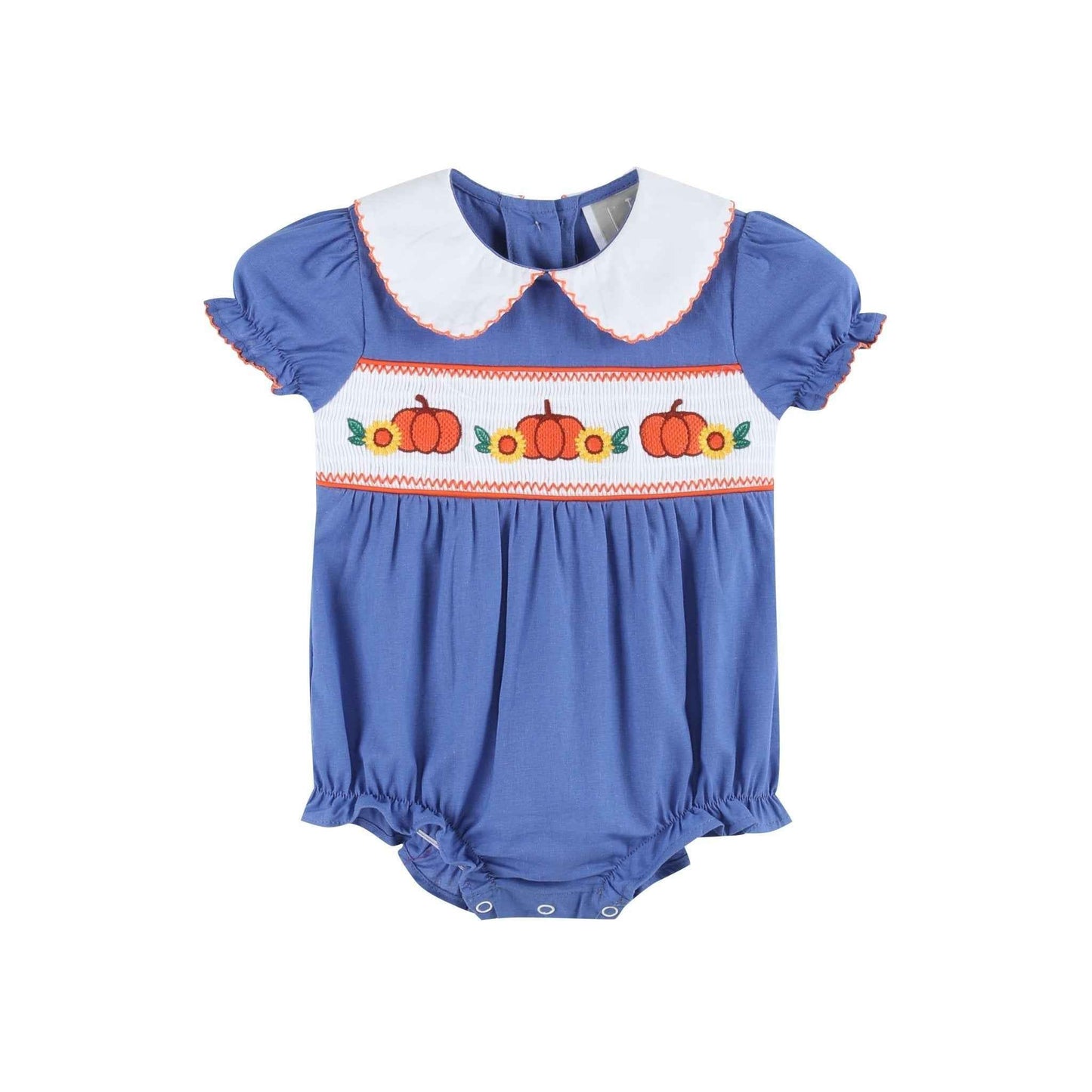 Blue Pumpkin Sunflower Smocked Collared Romper - Abbies Place