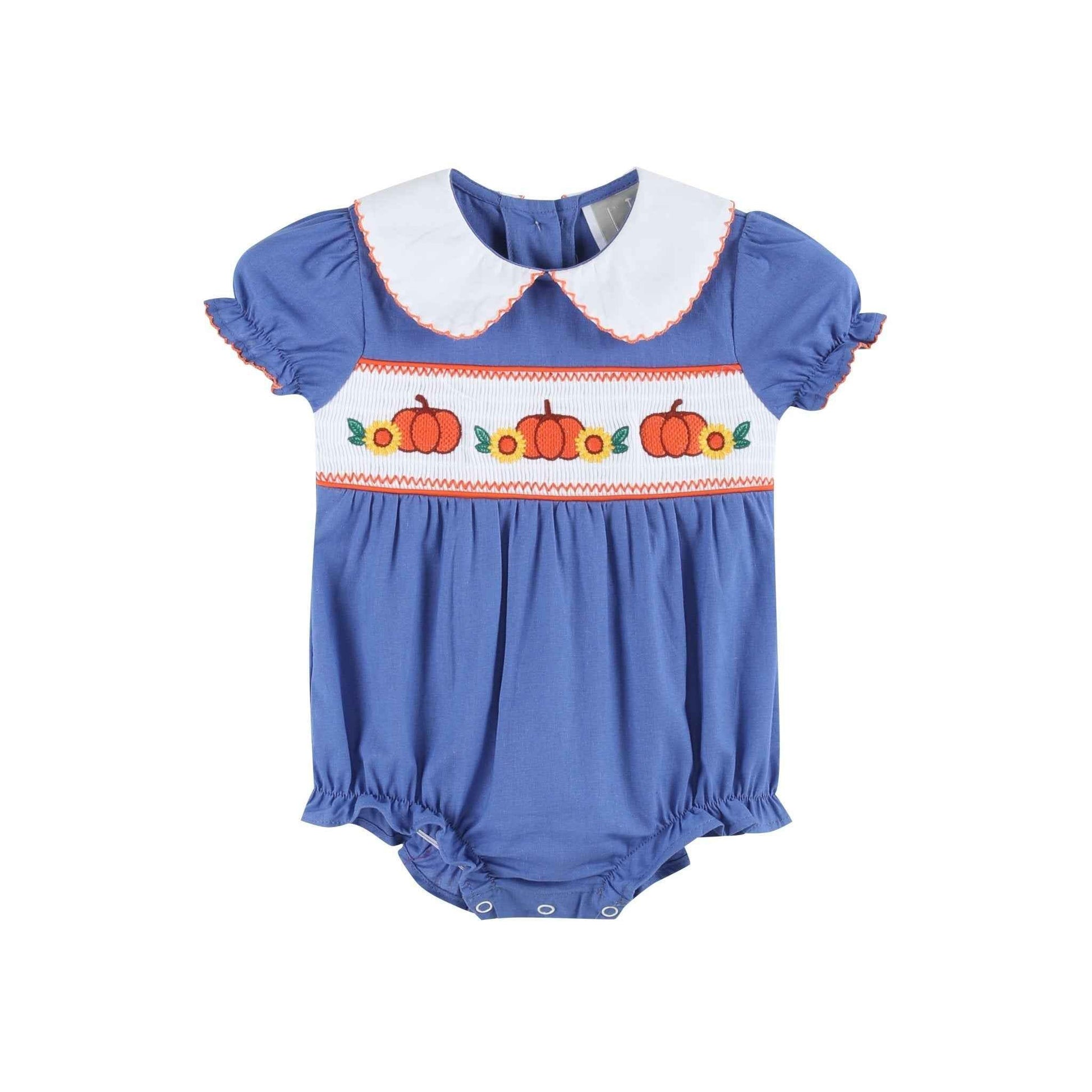 Blue Pumpkin Sunflower Smocked Collared Romper - Abbies Place