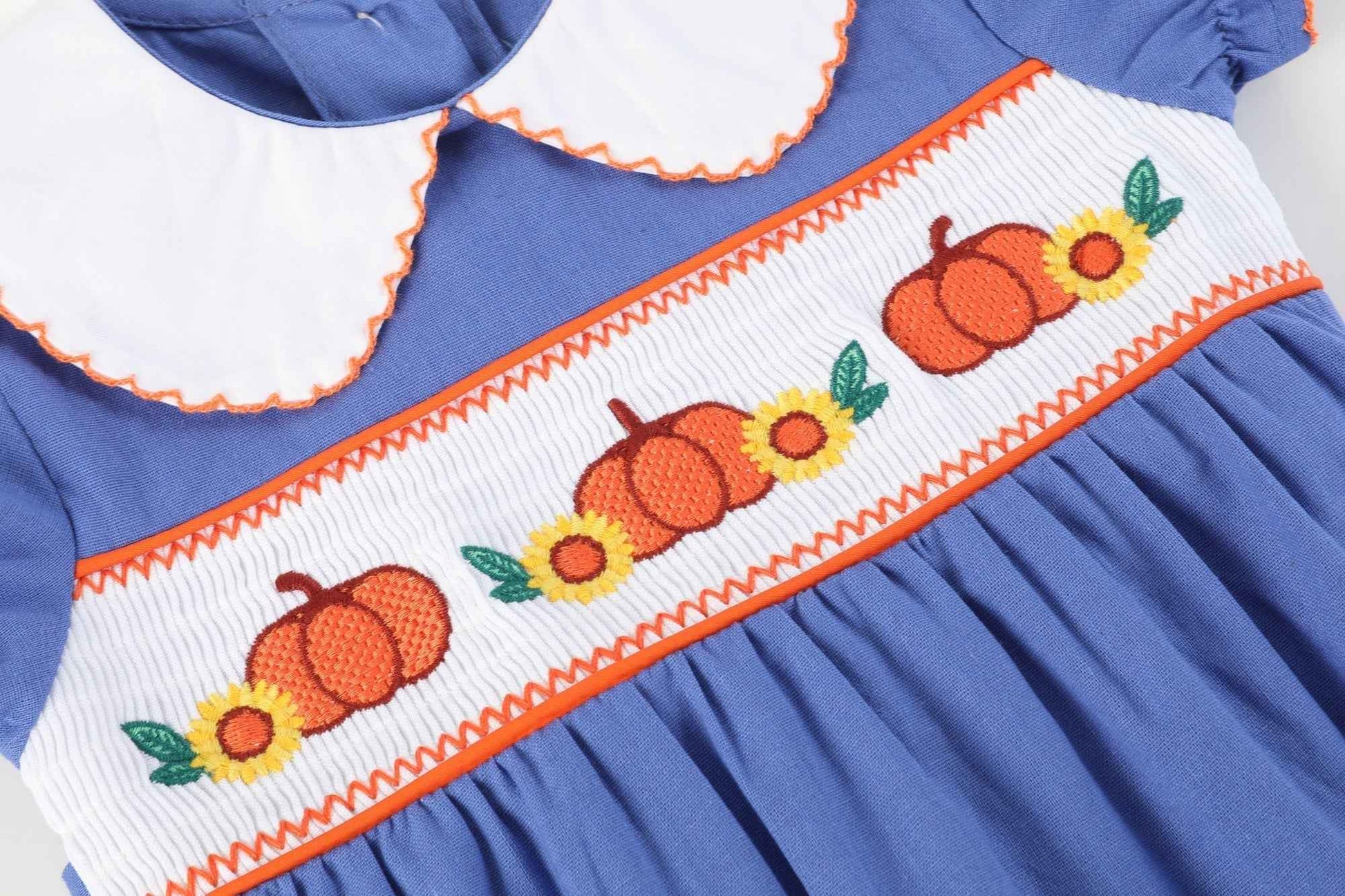 Blue Pumpkin Sunflower Smocked Collared Romper - Abbies Place