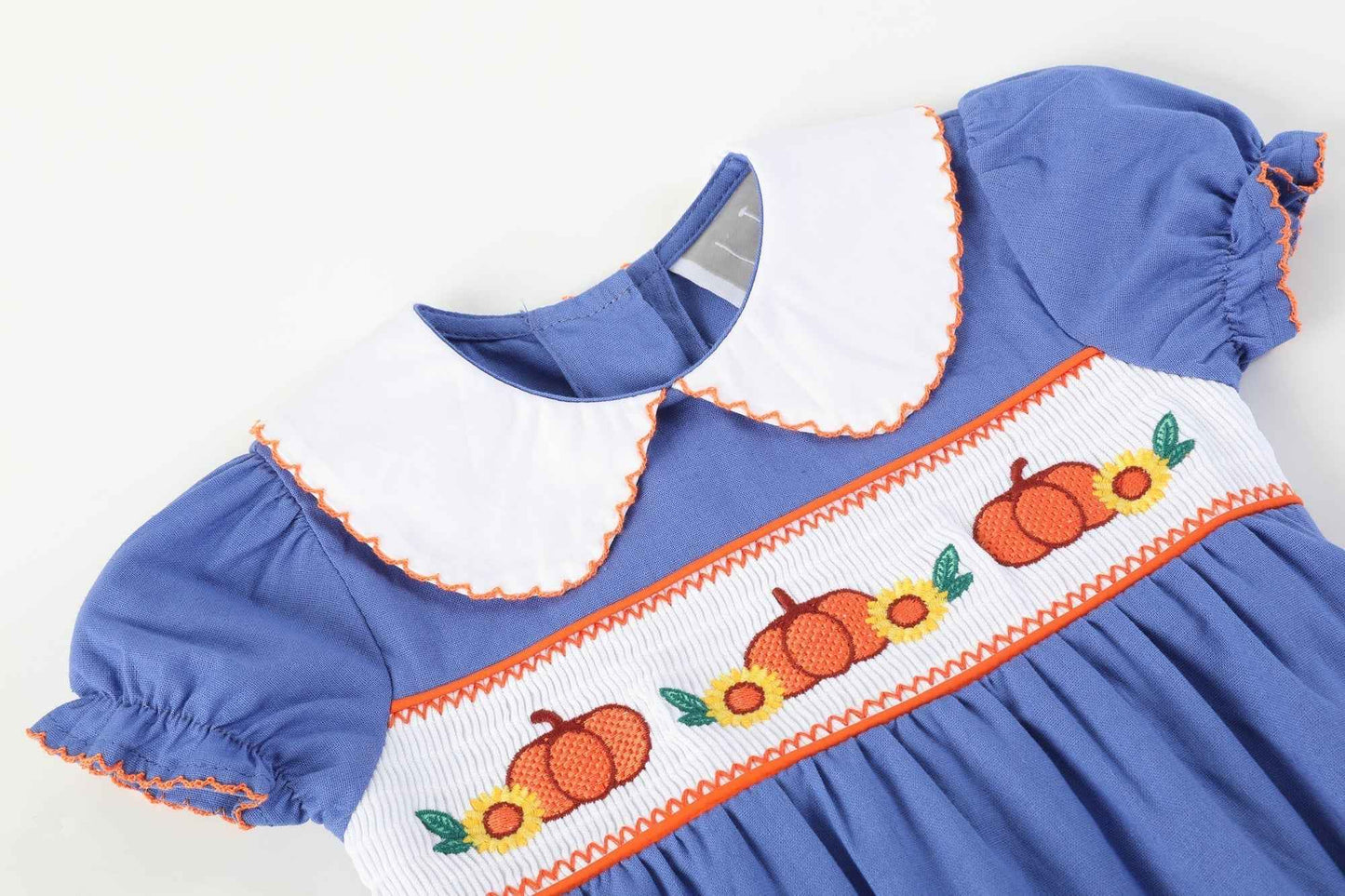 Blue Pumpkin Sunflower Smocked Collared Romper - Abbies Place