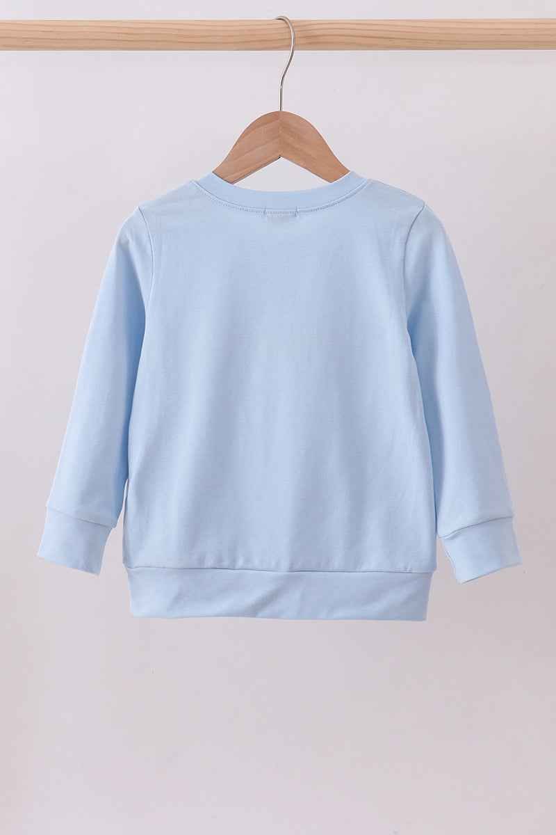 Blue puppy clover embroidery top - Abbies Place