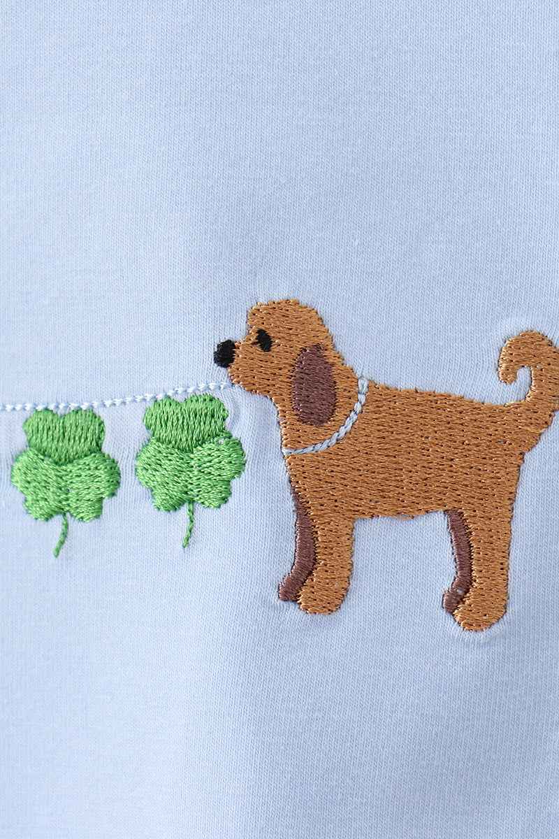 Blue puppy clover embroidery top - Abbies Place