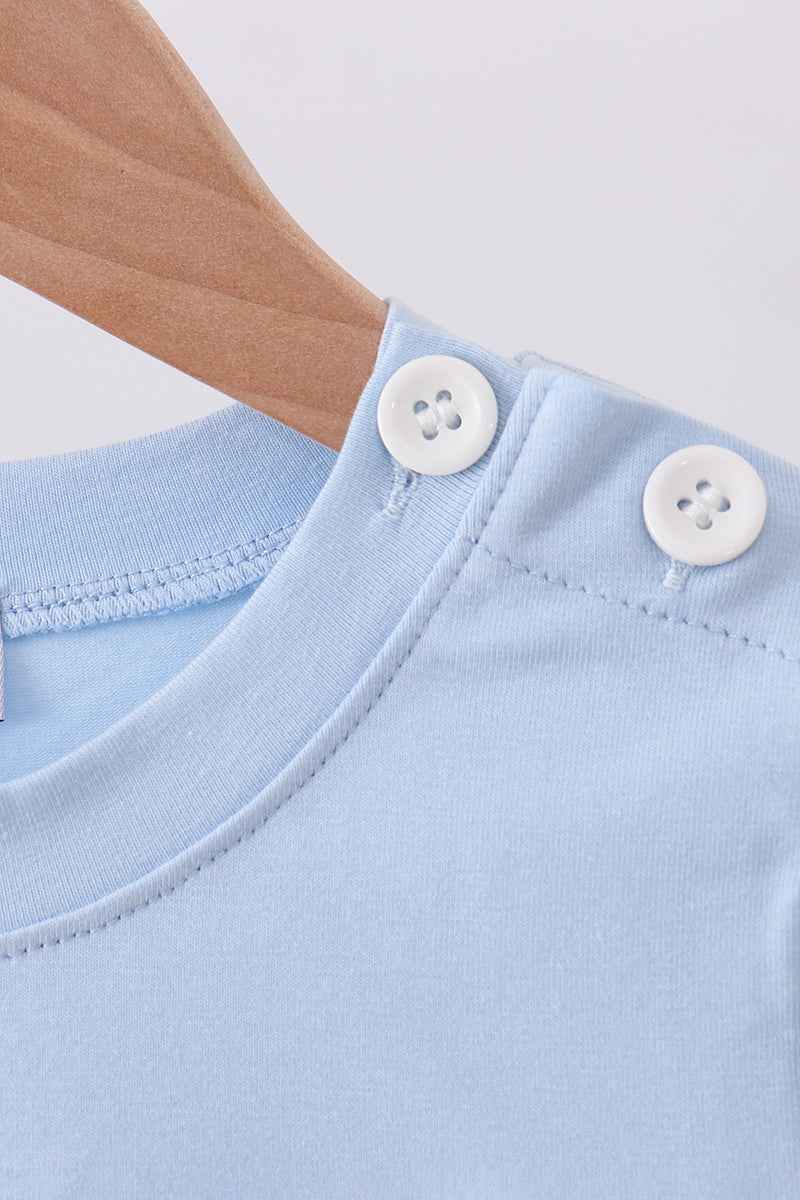 Blue puppy clover embroidery top - Abbies Place