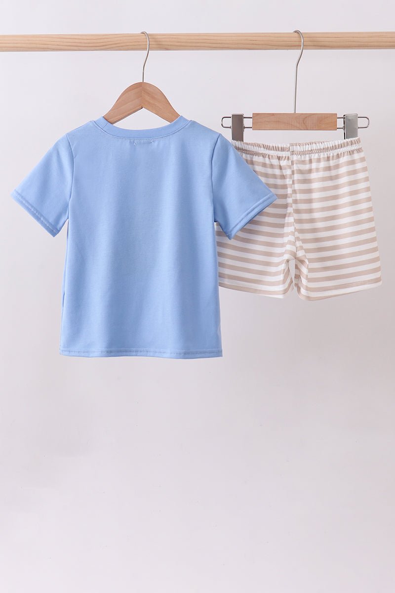 Blue puppy french knot stripe shorts set - Abbies Place