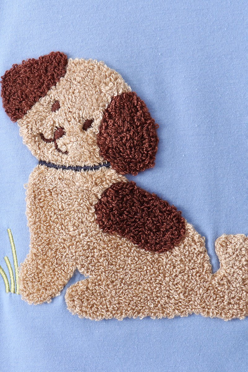 Blue puppy french knot stripe shorts set - Abbies Place
