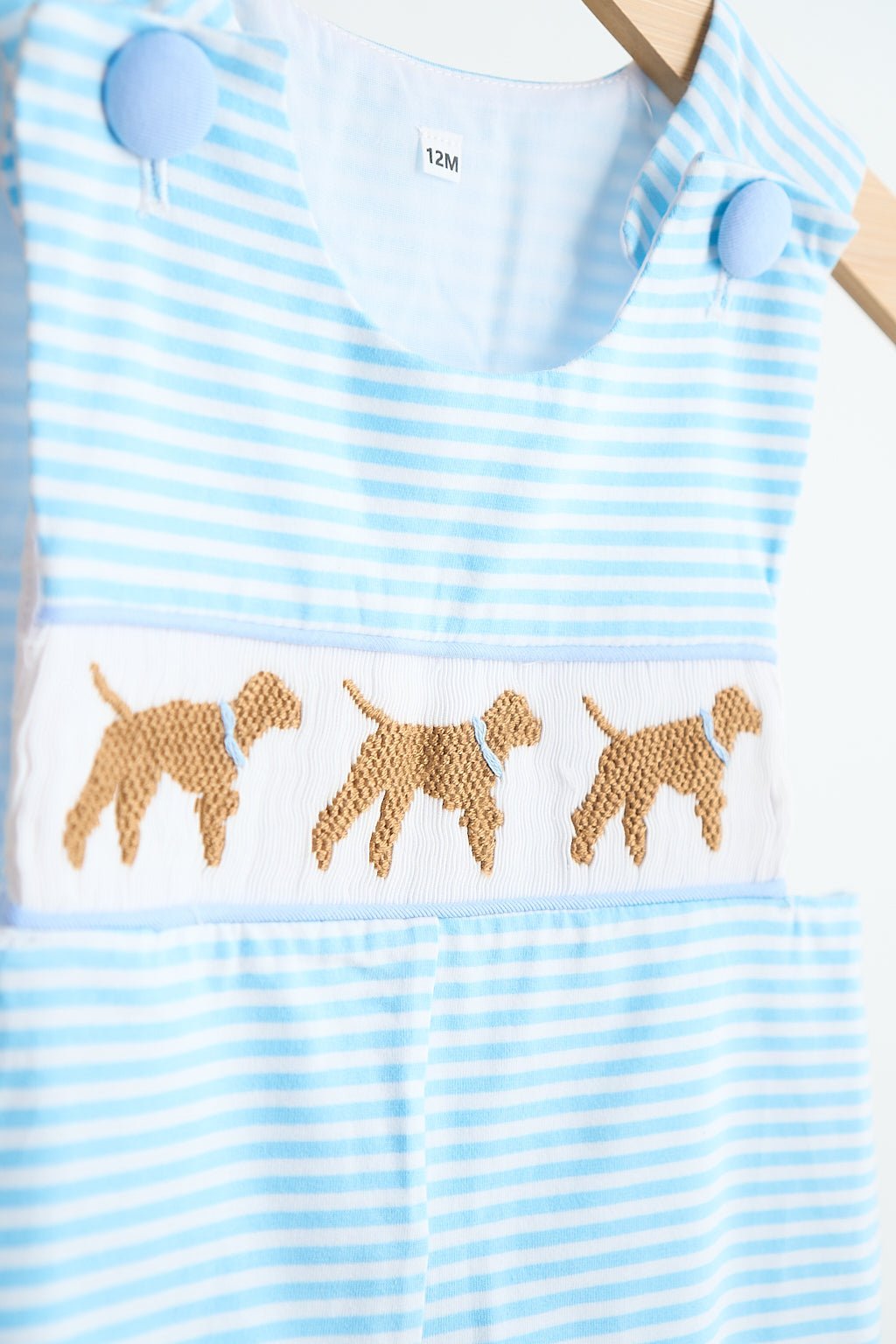 Blue puppy hand smocked boy stripe jonjon - Abbies Place